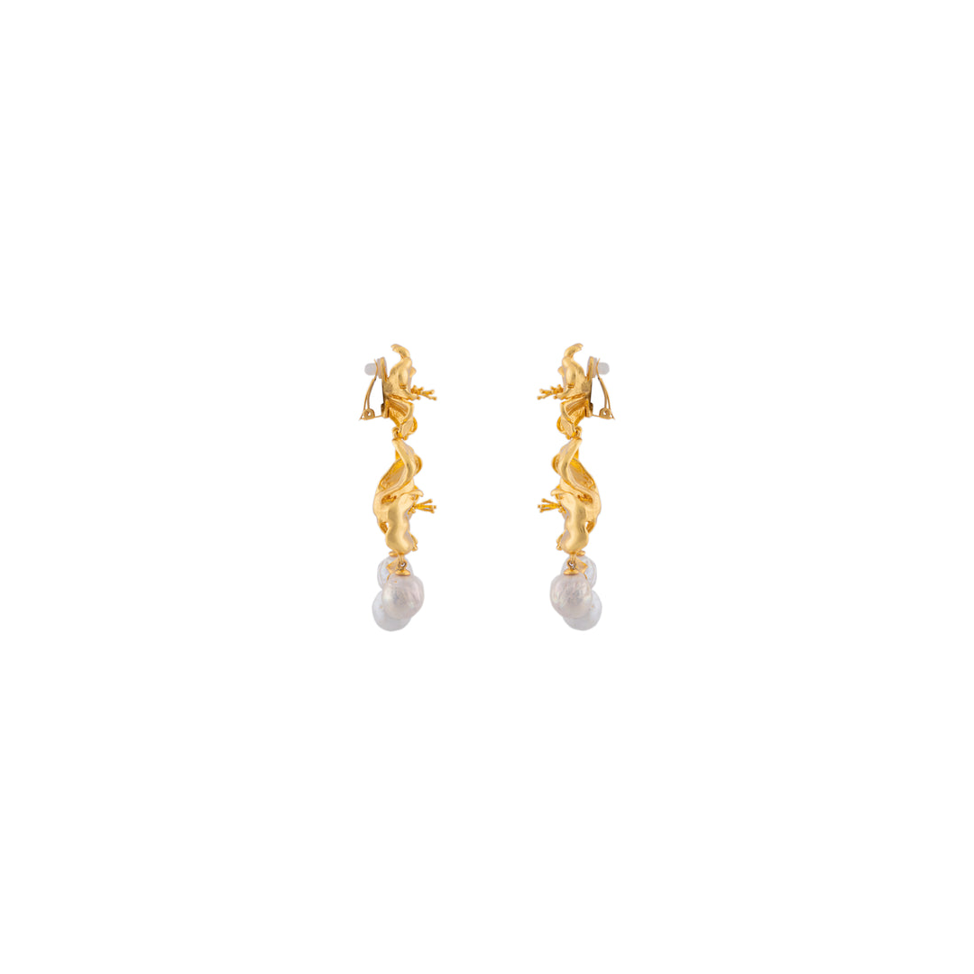 Pearl Hibiscus Earrings Gold