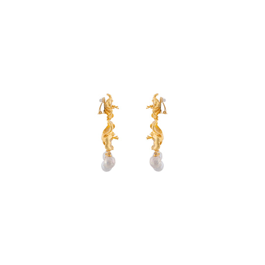 Pearl Hibiscus Earrings Gold