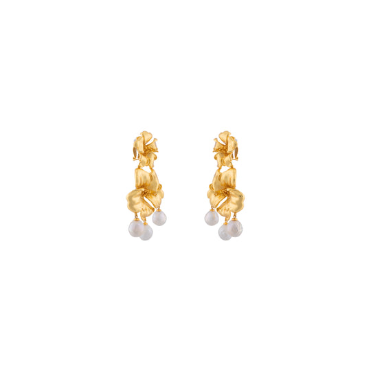 Pearl Hibiscus Earrings Gold