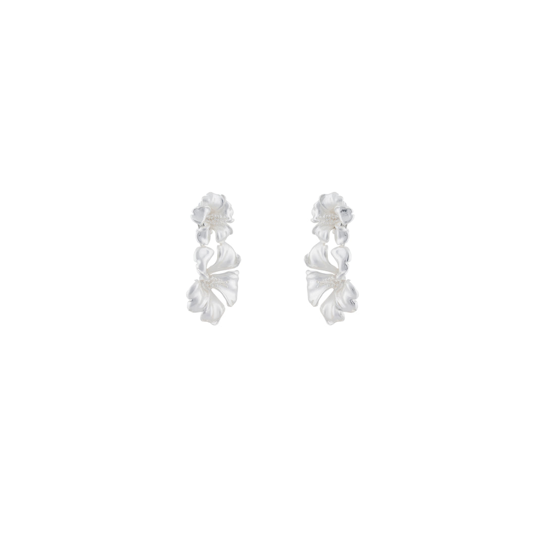 Double Hibiscus Earrings Silver