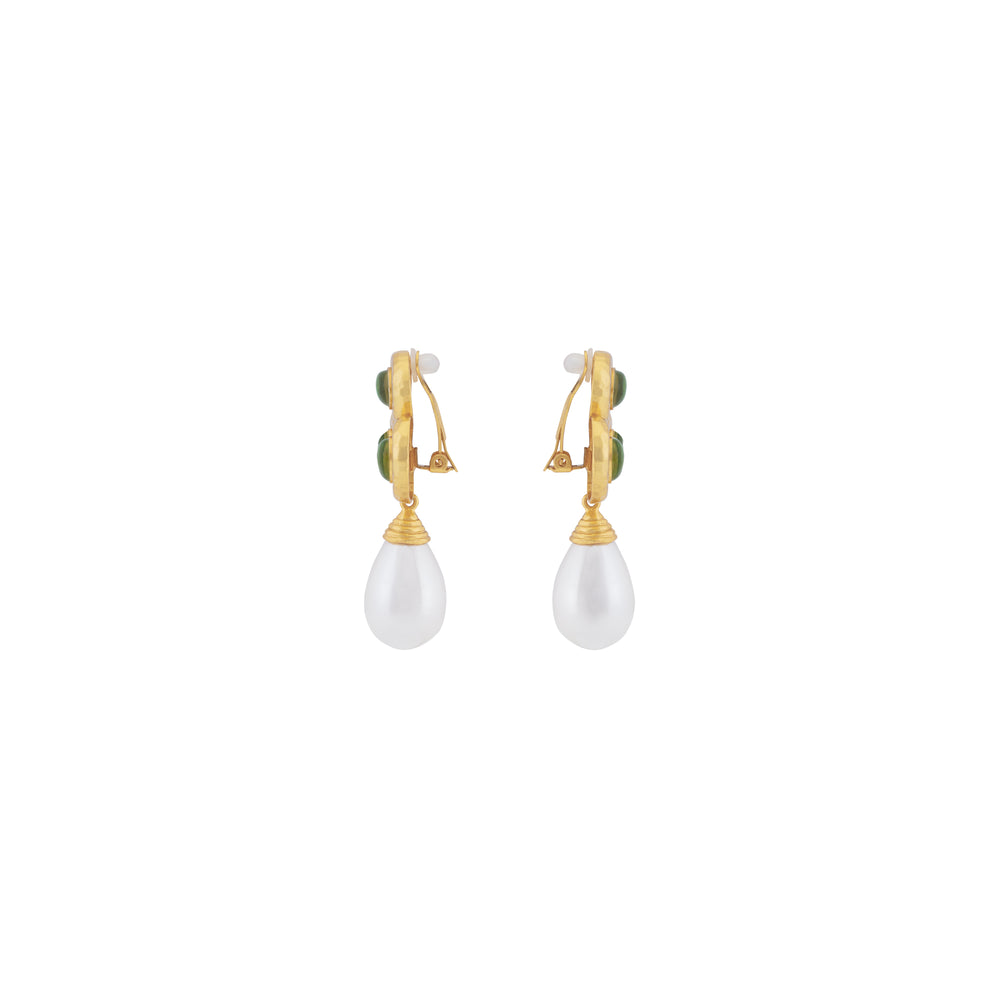 Ava Earrings Green Peridot Quartz & Pearl