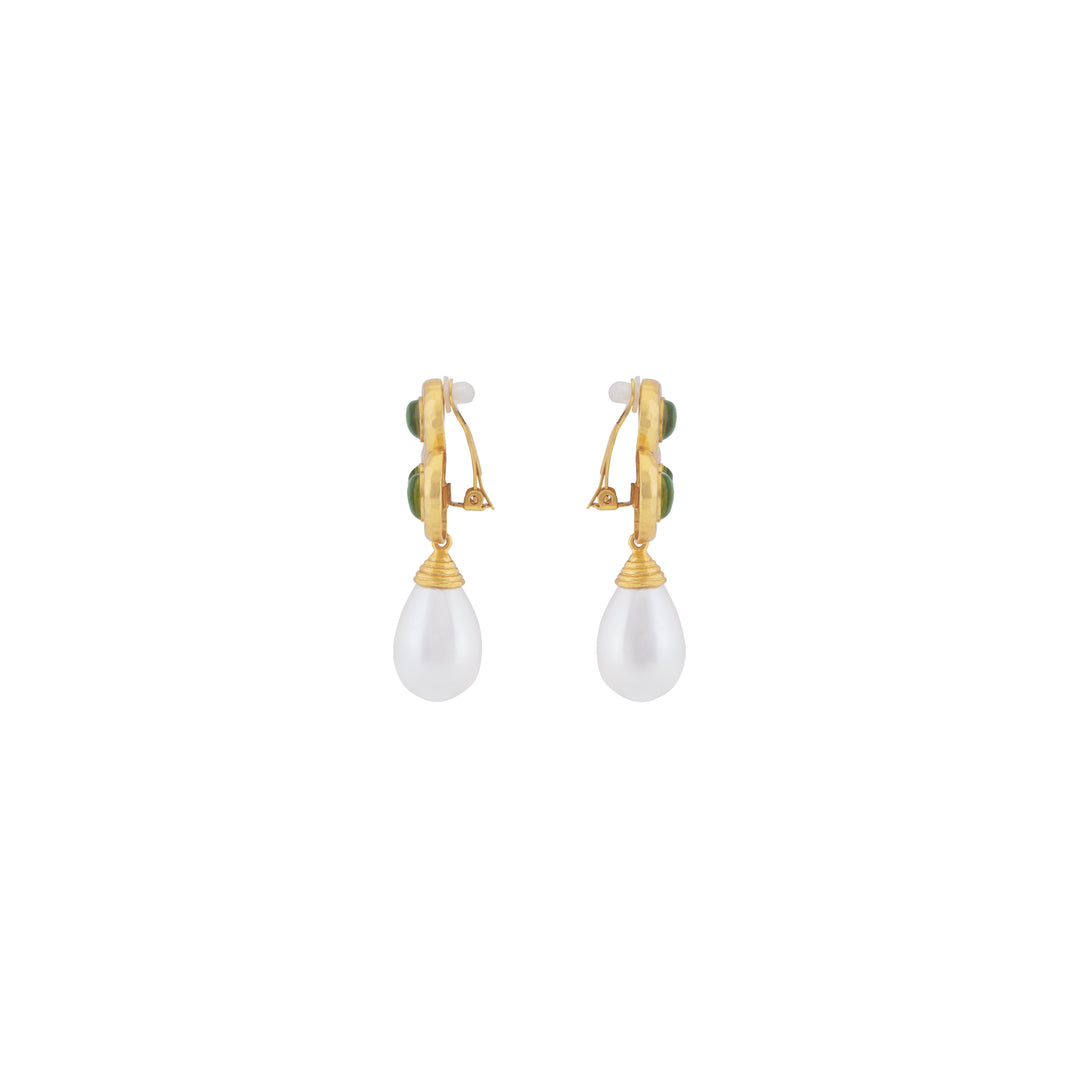 Ava Earrings Green Peridot Quartz & Pearl