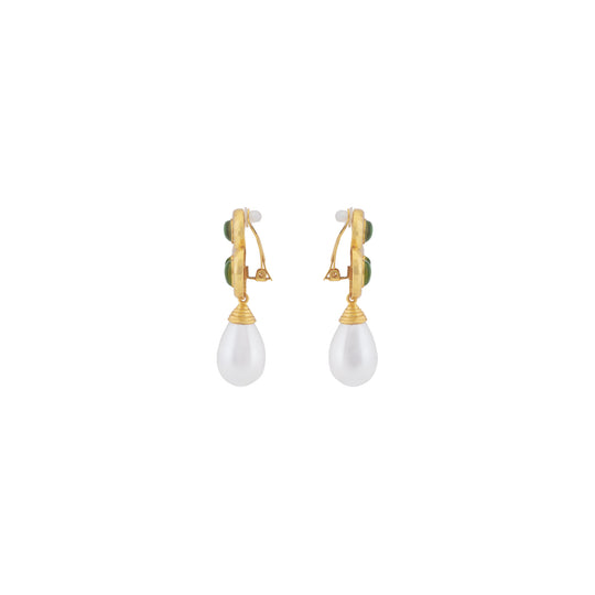 Ava Earrings Green Peridot Quartz & Pearl