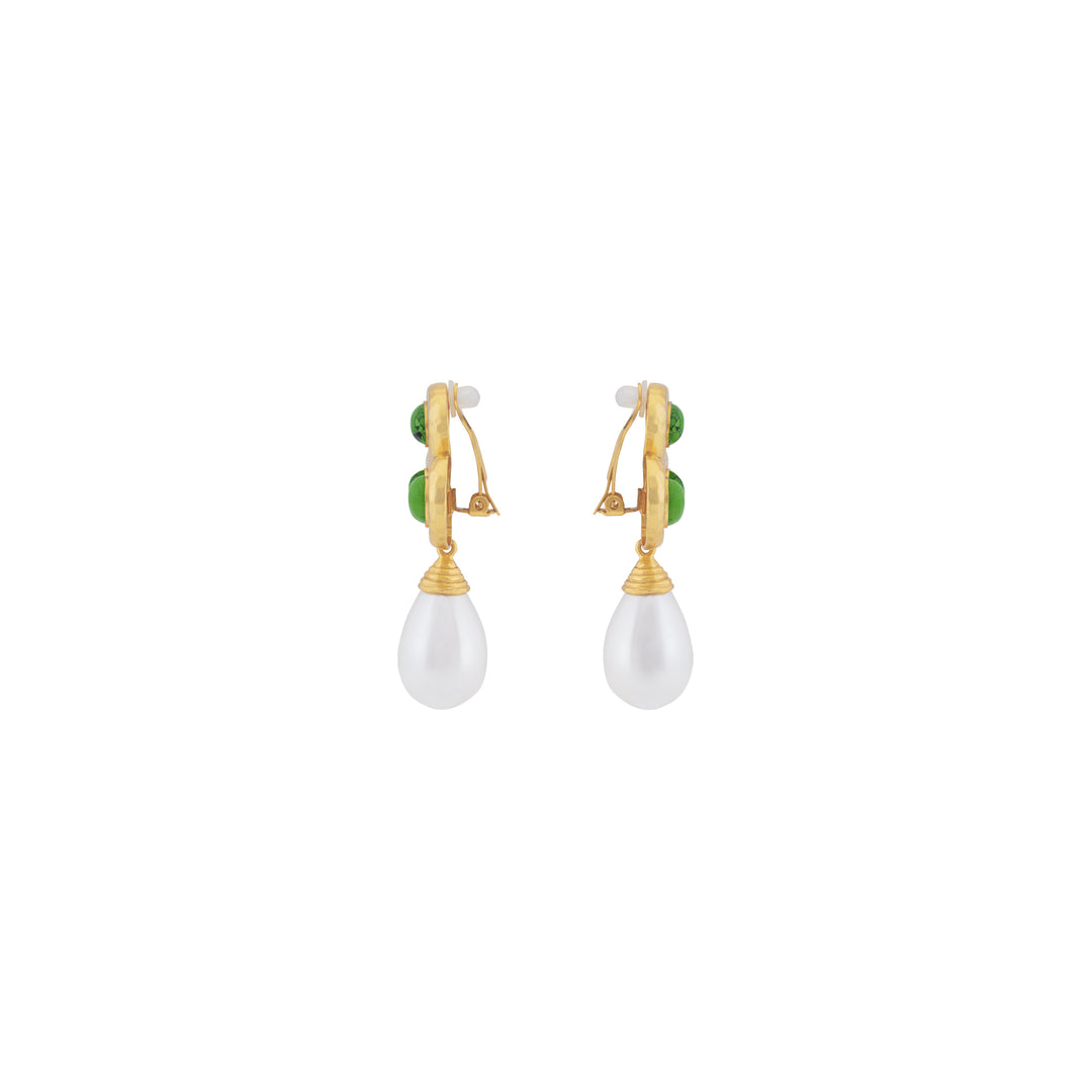 Ava Earrings Green Turquoise & Pearl