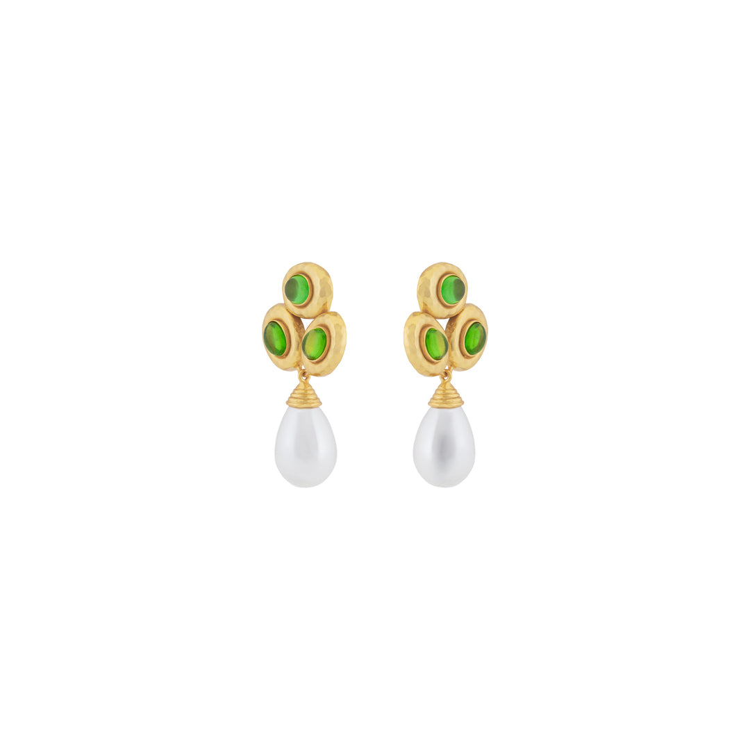 Ava Earrings Green Peridot Quartz & Pearl