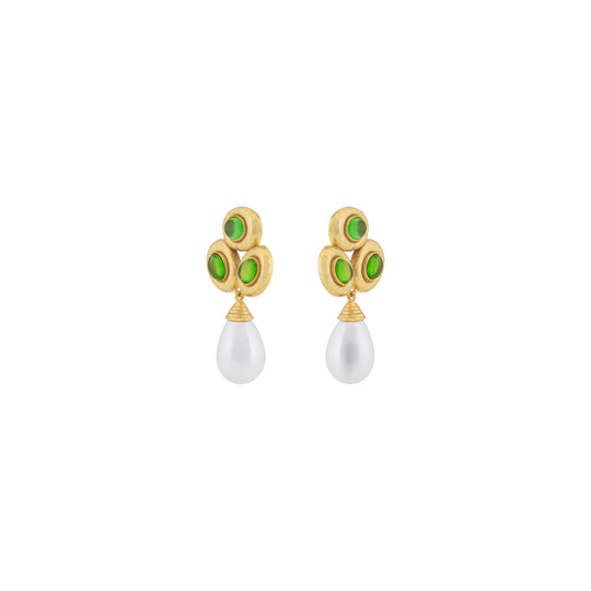 Ava Earrings Green Peridot Quartz & Pearl