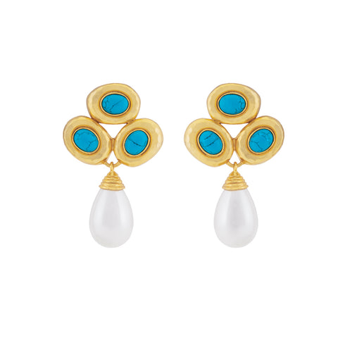 Ava Earrings Blue Turquoise & Pearl