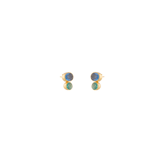 Rise Earrings Blue Sapphire Quartz, Green Emerald Quartz & Pearl Drop