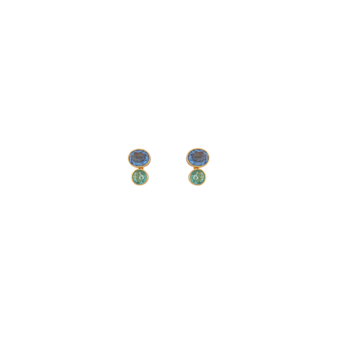 Rise Earrings Blue Sapphire Quartz, Green Emerald Quartz & Pearl Drop