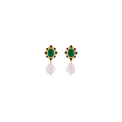 Vivi Earrings Malachite, Black Onyx & Baroque Pearl