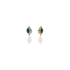 Vivi Earrings Lapis, Blue Quartz & Baroque Pearl