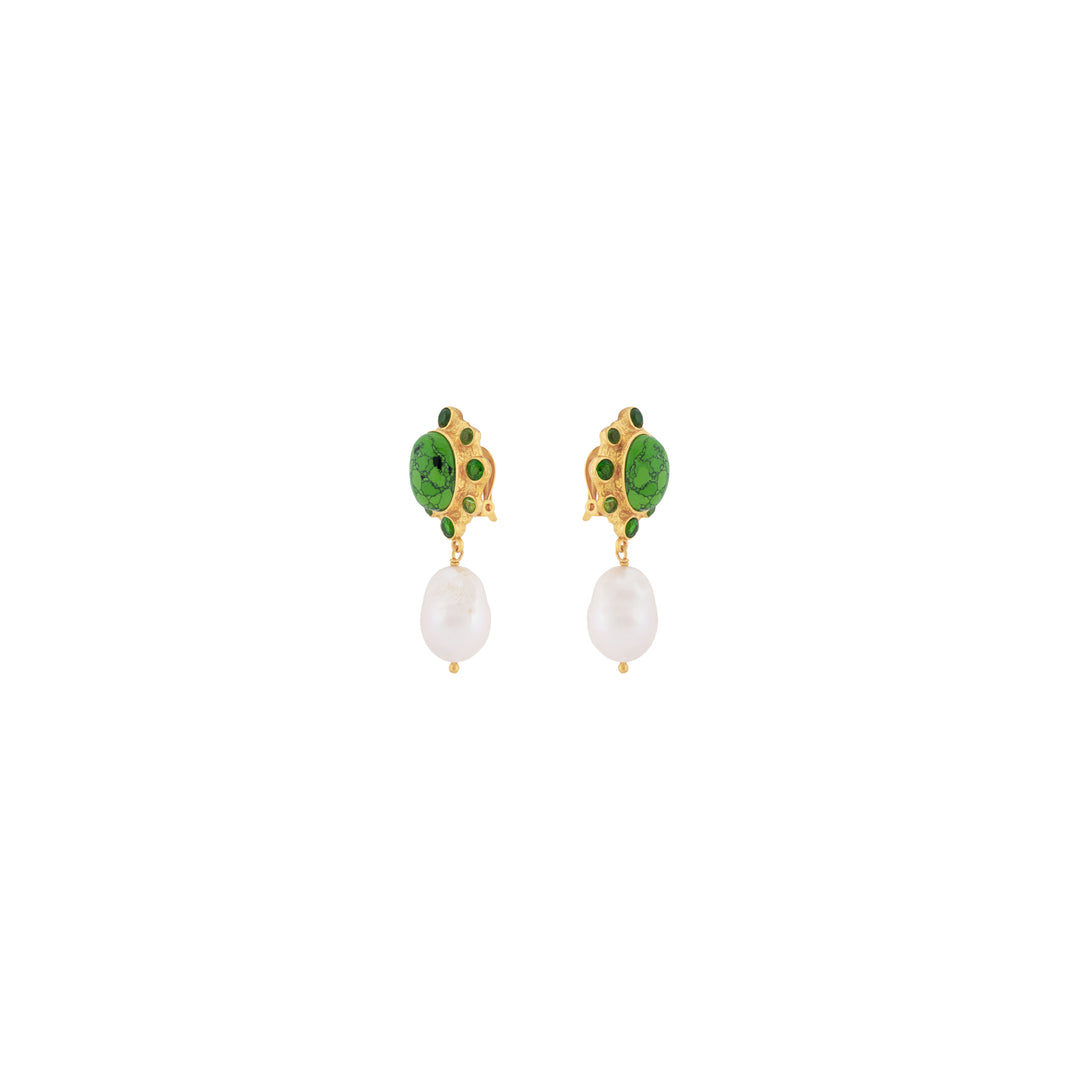 Vivi Earrings Green Turquoise & Baroque Pearl