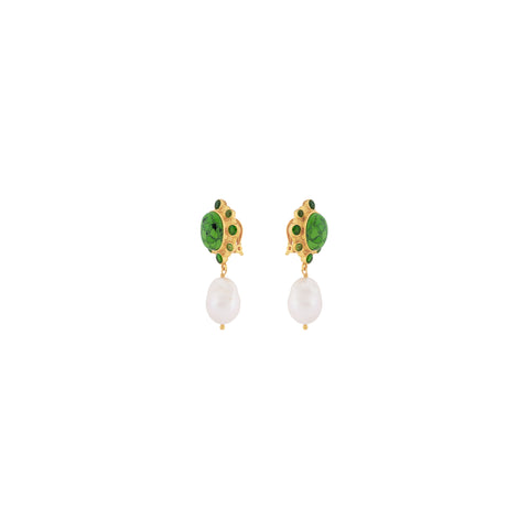 Vivi Earrings Green Turquoise & Baroque Pearl