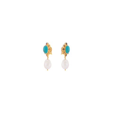 Vivi Earrings Golden Turquoise, Citrine Quartz & Baroque Pearl
