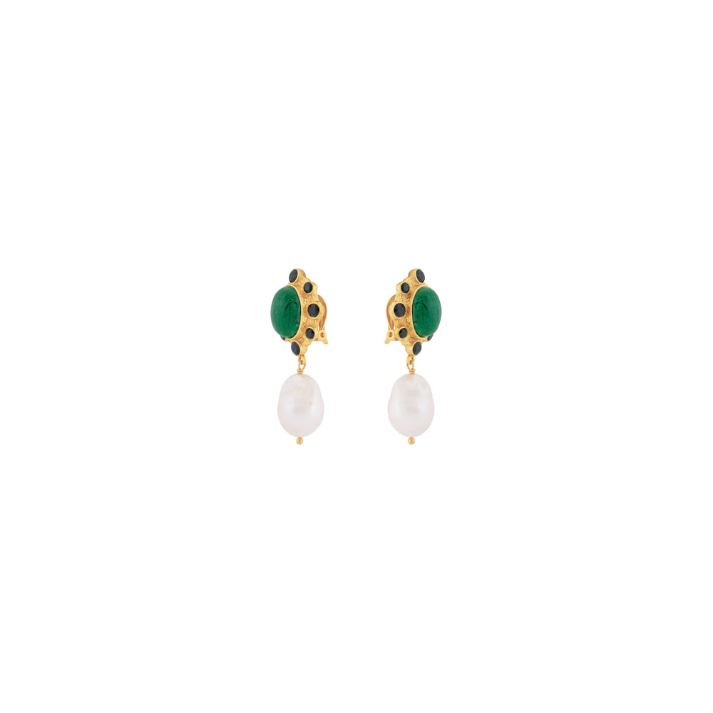 Vivi Earrings Malachite, Black Onyx & Baroque Pearl