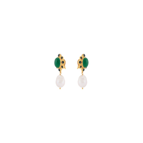 Vivi Earrings Malachite, Black Onyx & Baroque Pearl