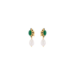 Vivi Earrings Malachite, Black Onyx & Baroque Pearl