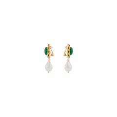 Vivi Earrings Malachite, Black Onyx & Baroque Pearl