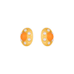 Vivienne Earrings Orange Coral & Pearls
