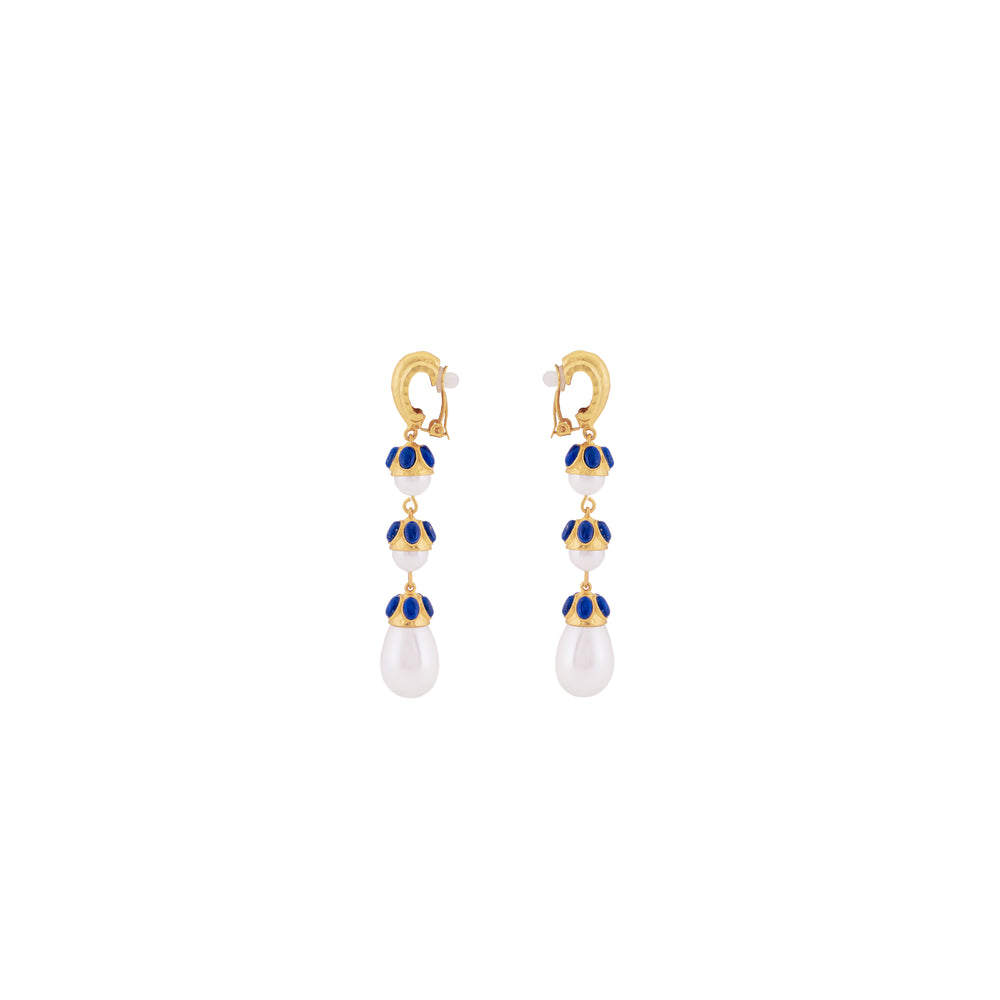 Delfina Earrings Lapis & Pearl