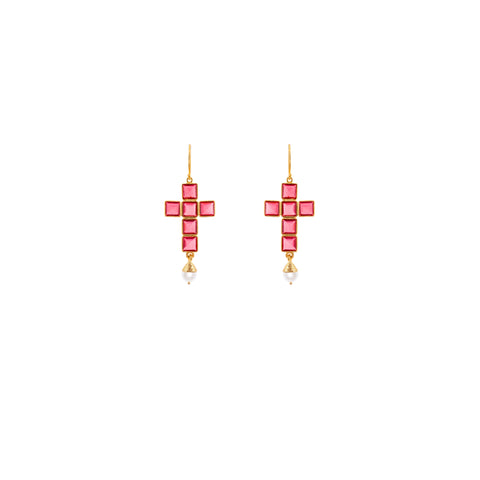 Relish Earrings Indian Pink Quartz & Pearls