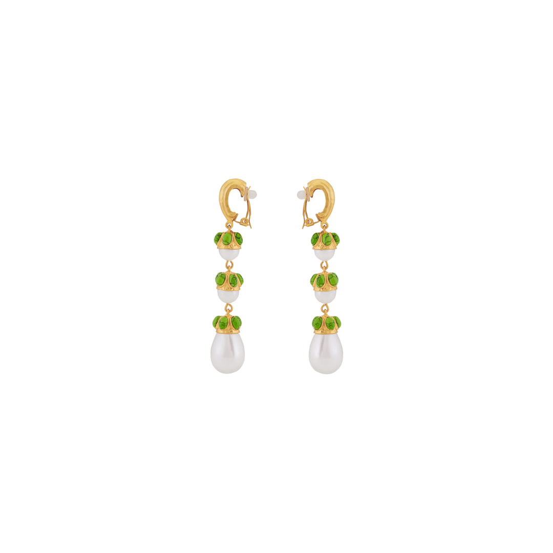 Delfina Earrings Green Turquoise & Pearl