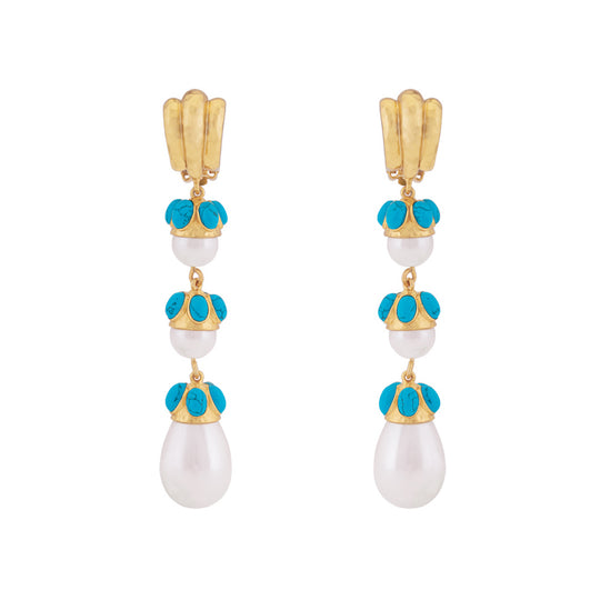 Delfina Earrings Blue Turquoise & Pearl