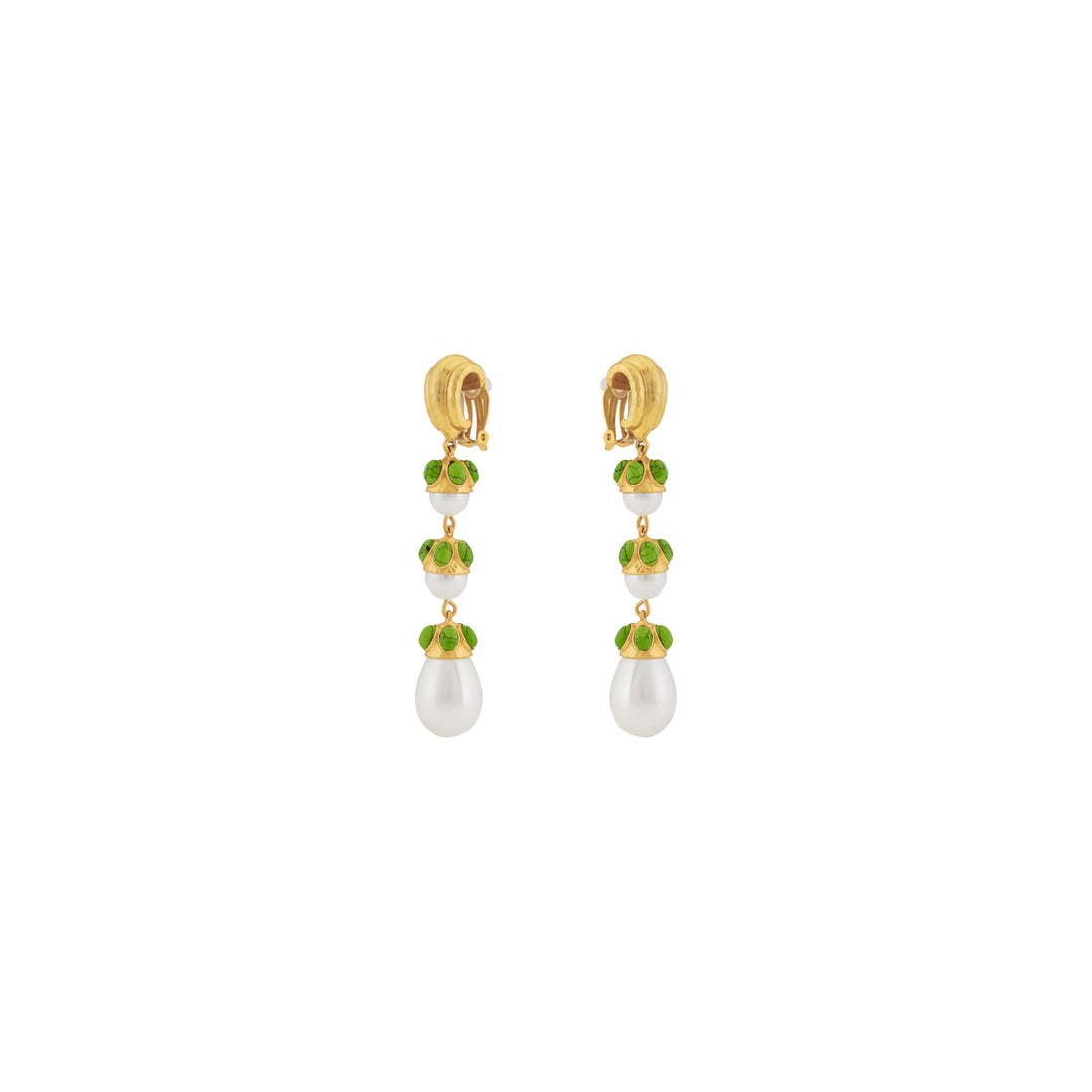 Delfina Earrings Green Turquoise & Pearl