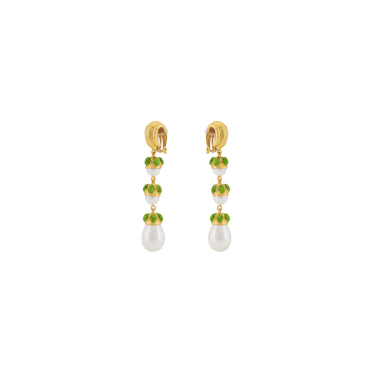 Delfina Earrings Green Turquoise & Pearl