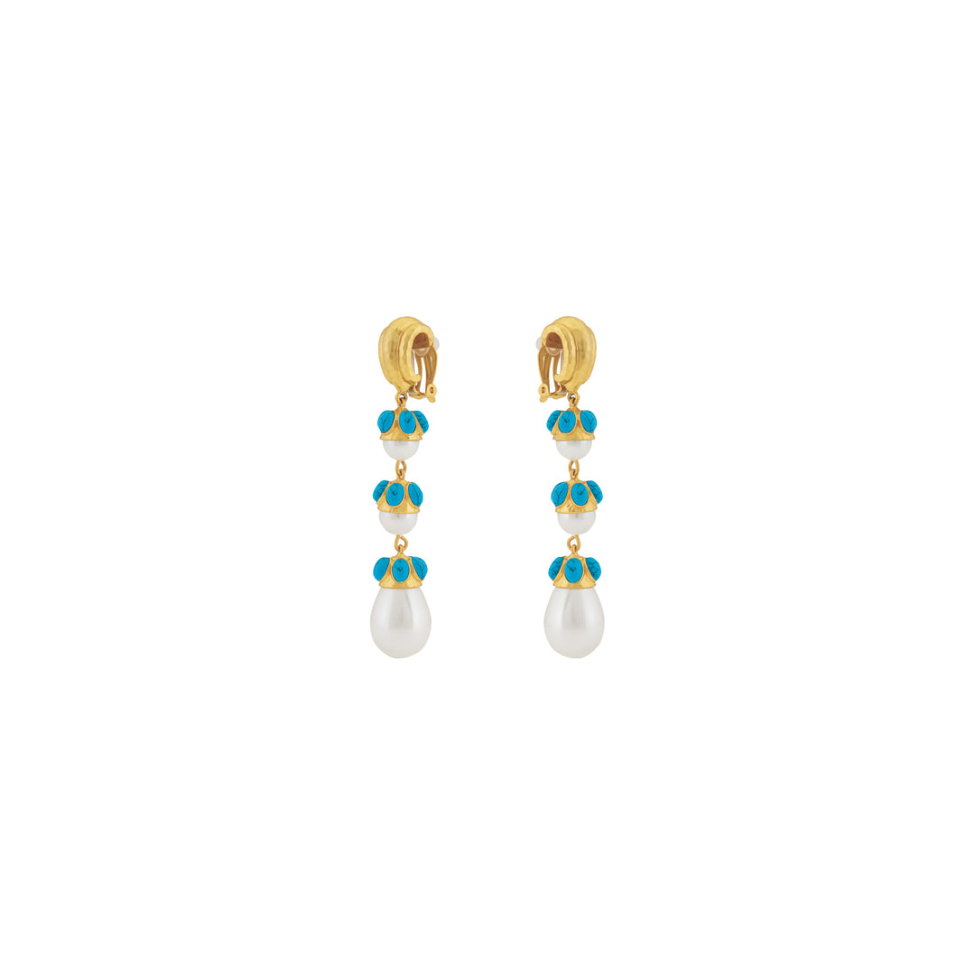 Delfina Earrings Blue Turquoise & Pearl