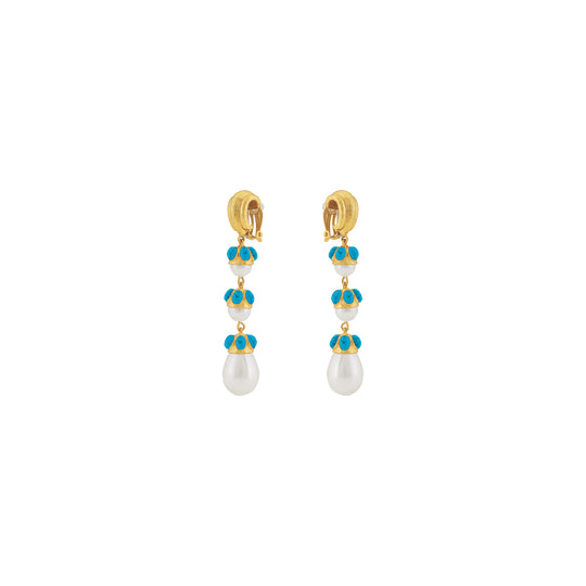 Delfina Earrings Blue Turquoise & Pearl