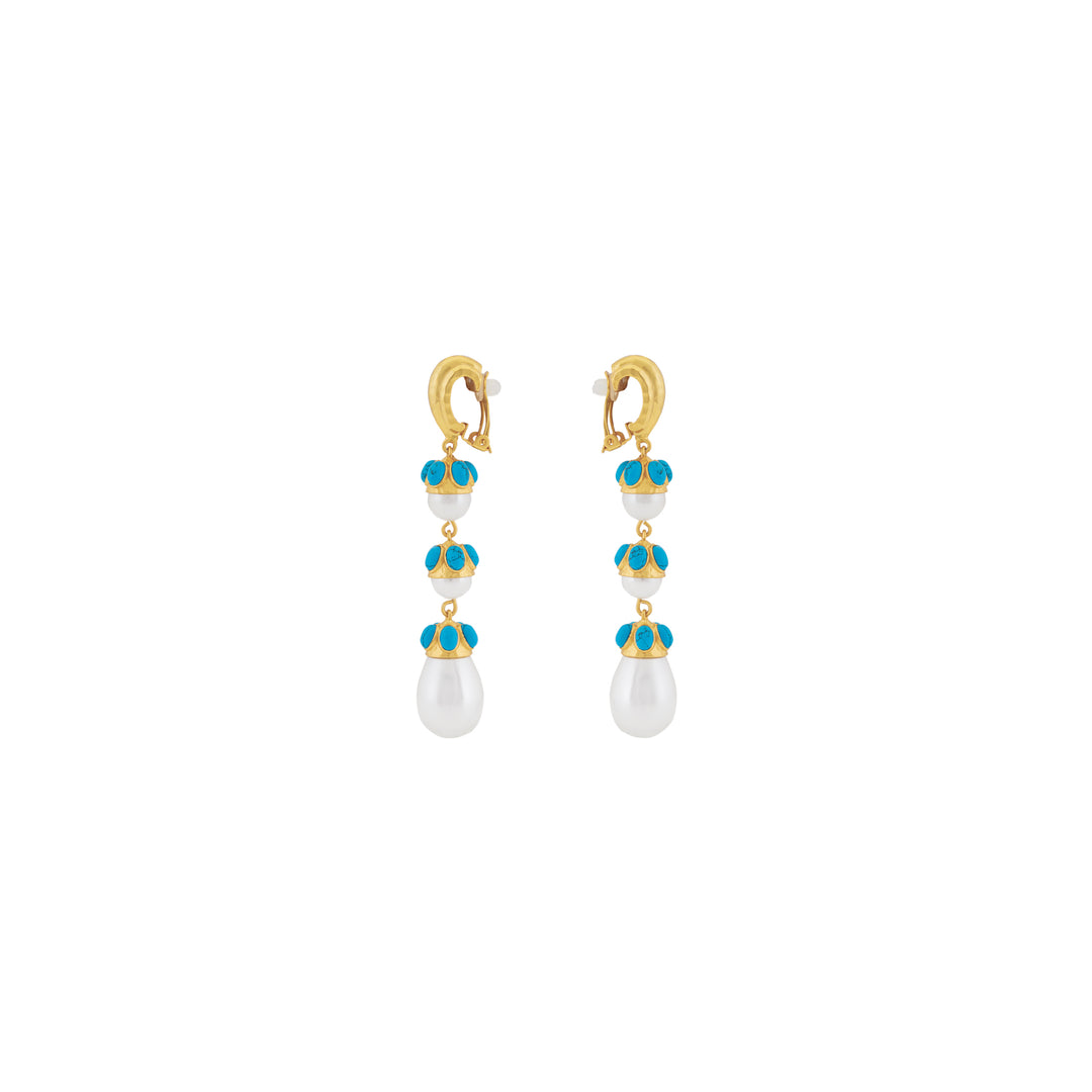 Delfina Earrings Blue Turquoise & Pearl