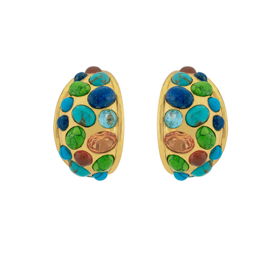 Alicia Earrings Green Turquoise, Blue Turquoise, Golden Turquoise, Lapis, Citrine Quartz & Blue Quartz