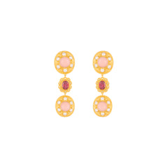 Amara Earrings Pink Coral, Pink Crystal & Pearls