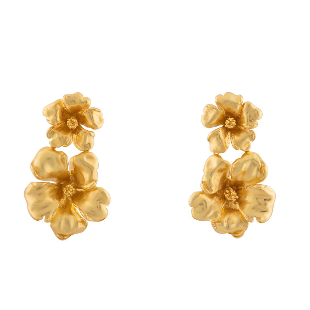 Double Hibiscus Earrings Gold (Pre-Order)