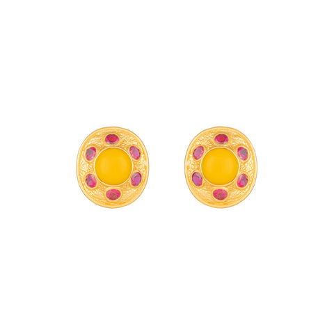 Vivienne Earrings Yellow Glass & Pink Crystal
