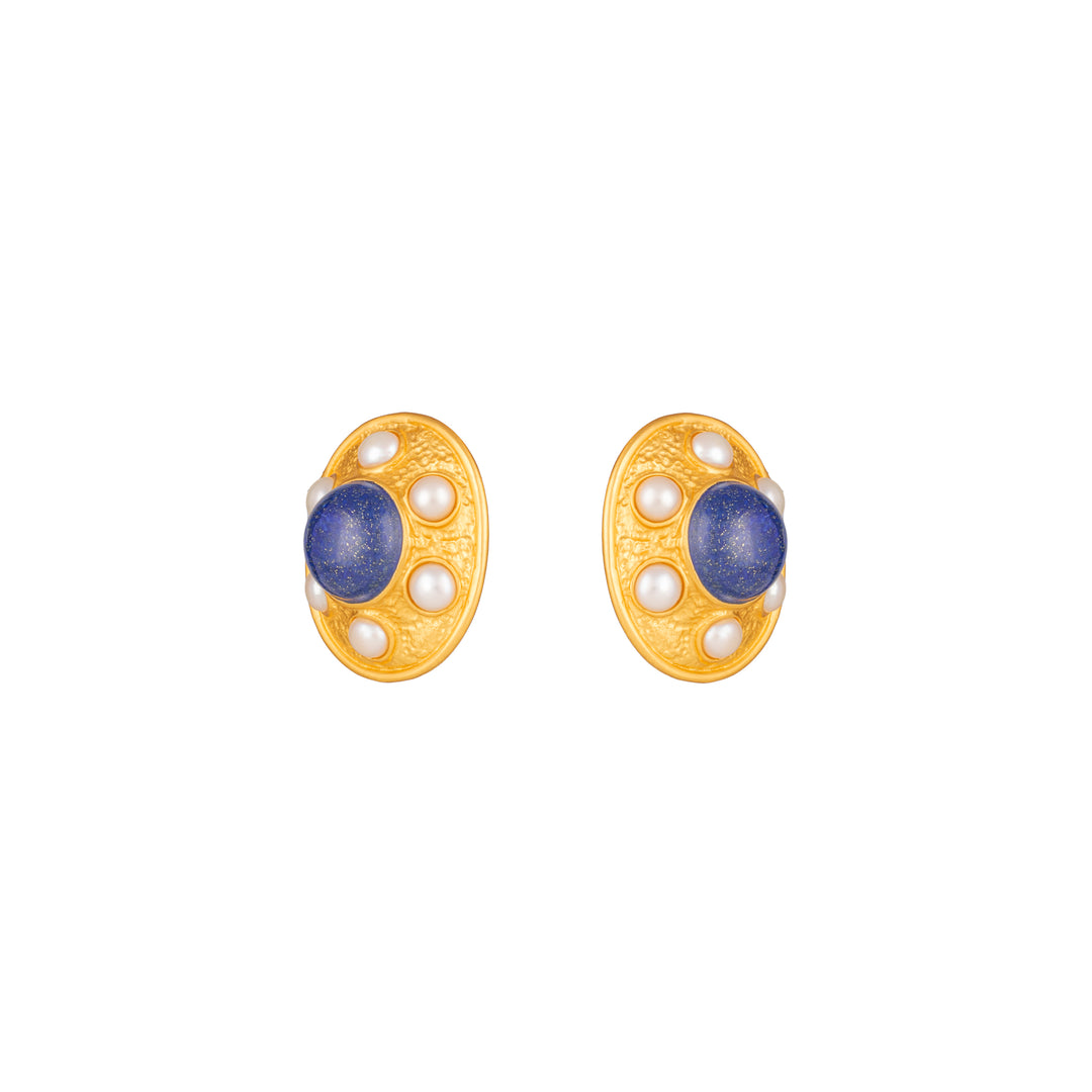 Vivienne Earrings Lapis & Pearls