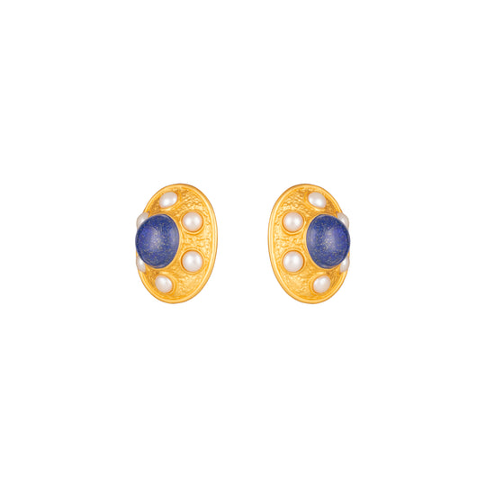 Vivienne Earrings Lapis & Pearls