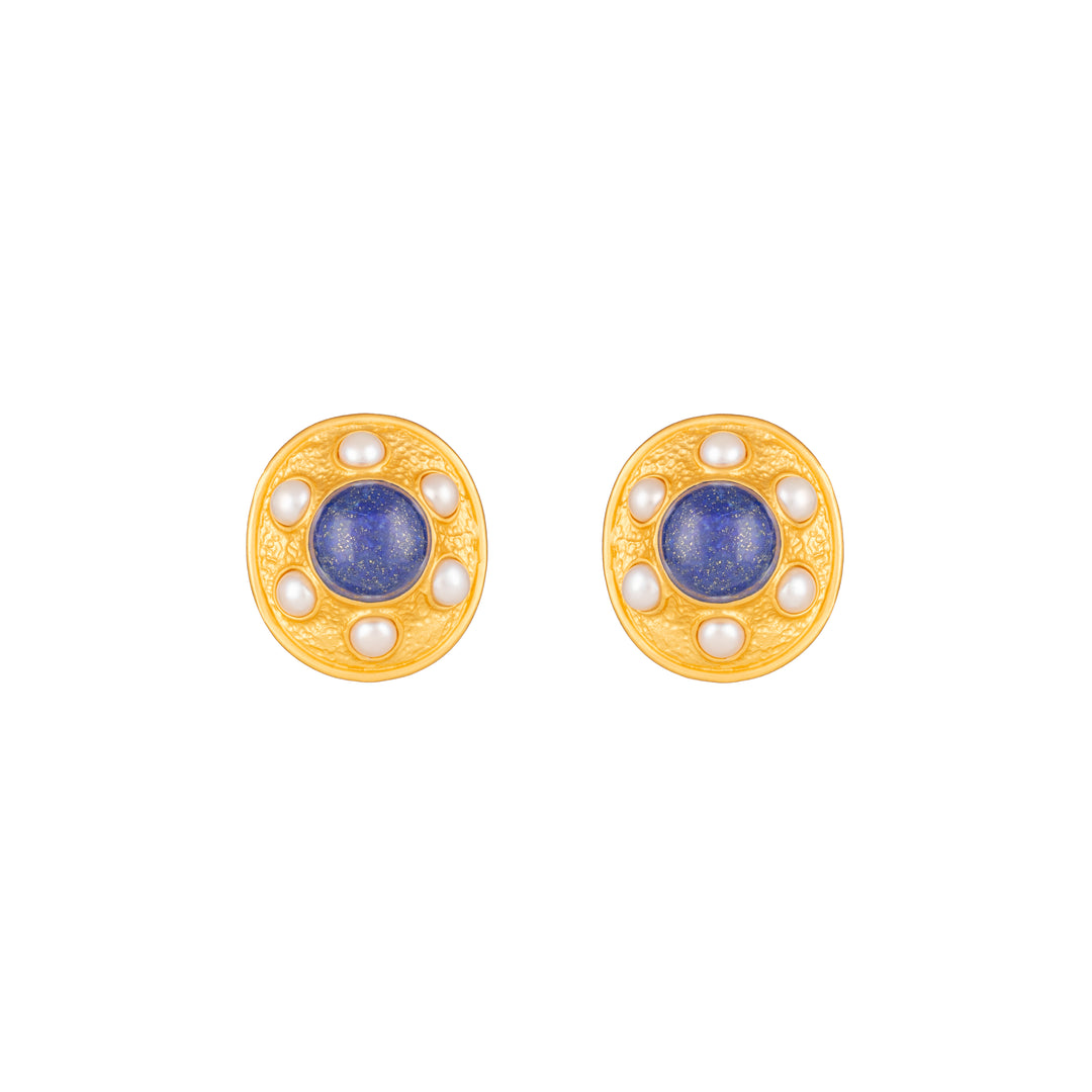 Vivienne Earrings Lapis & Pearls