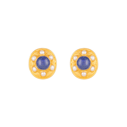 Vivienne Earrings Lapis & Pearls