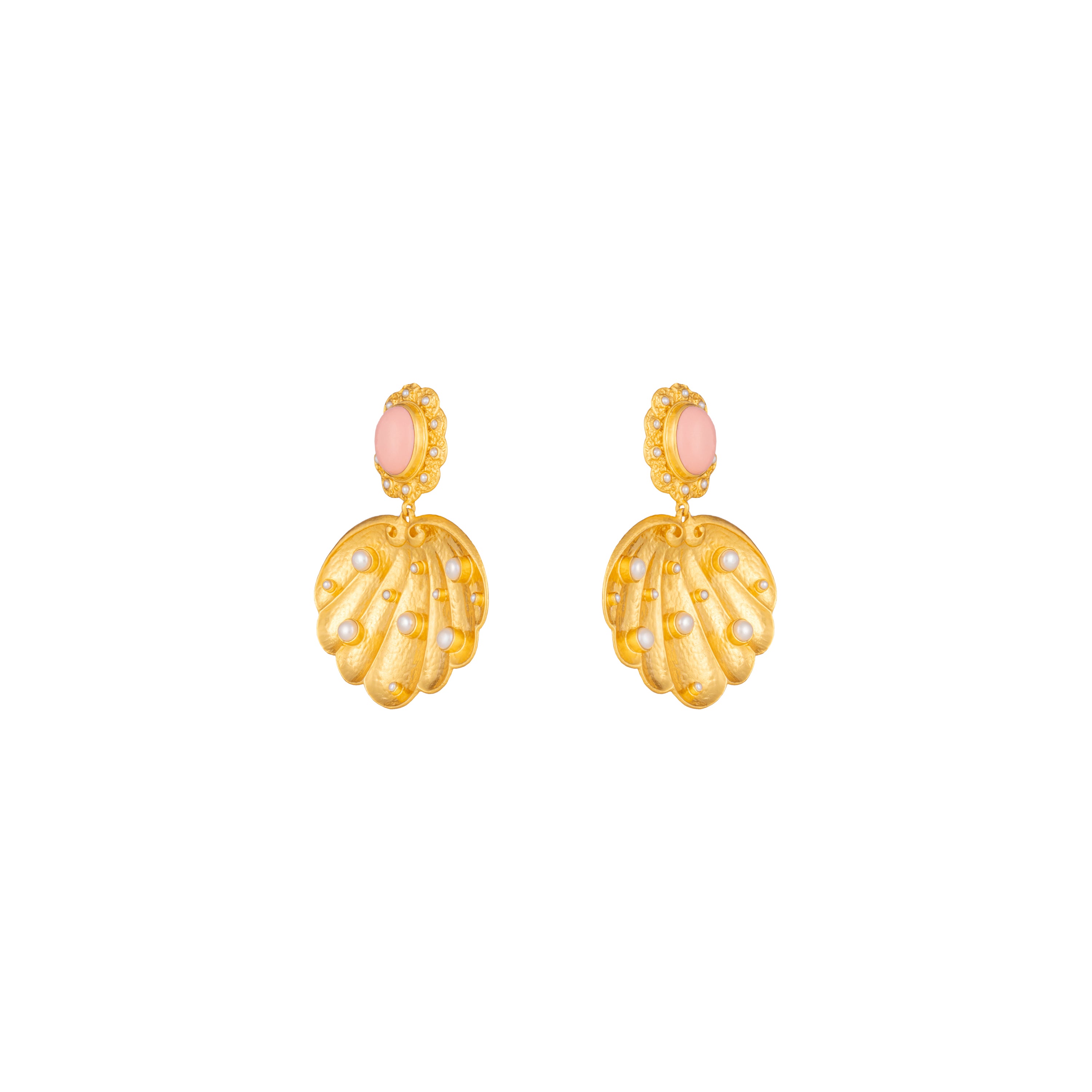 Mare Earrings Pink Coral & Pearls