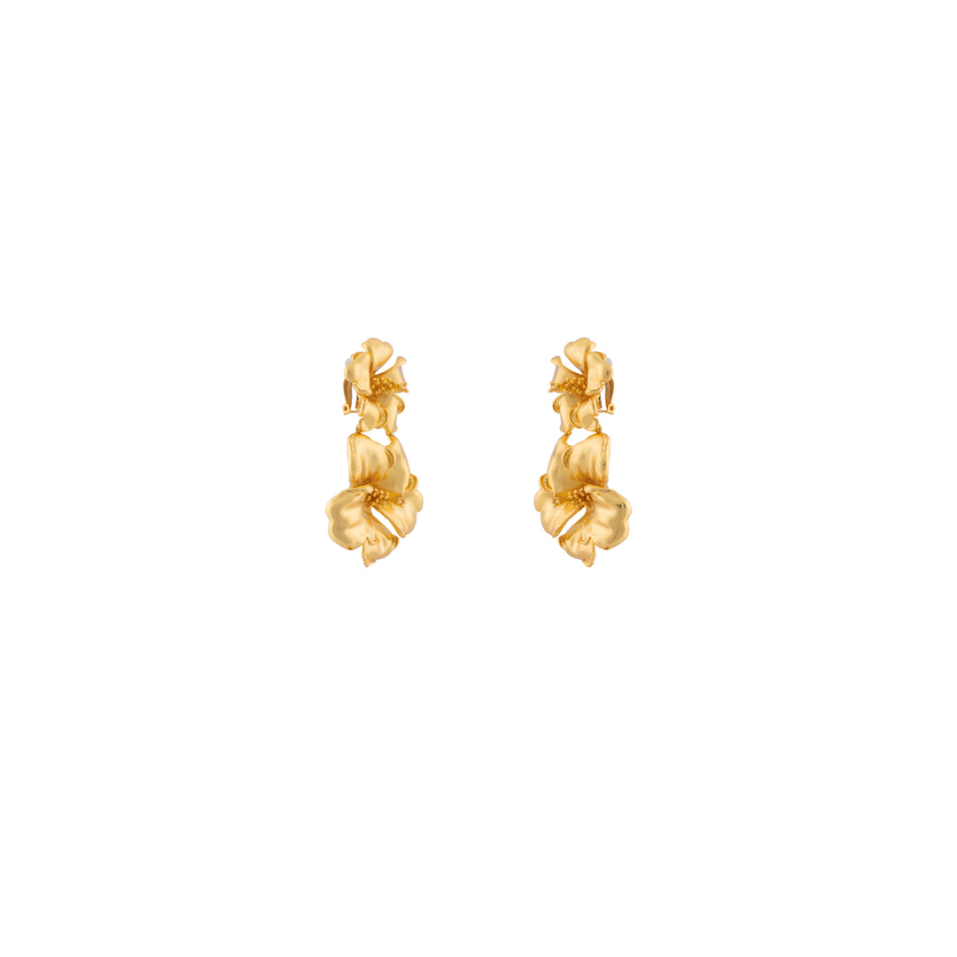 Double Hibiscus Earrings Gold (Pre-Order)