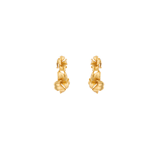 Double Hibiscus Earrings Gold (Pre-Order)