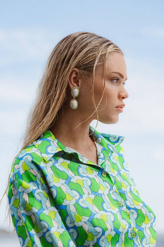 Ada Earrings White Stone & Turquoise