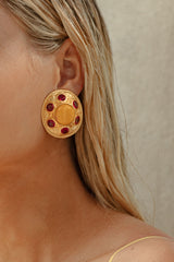 Vivienne Earrings Yellow Glass & Pink Crystal