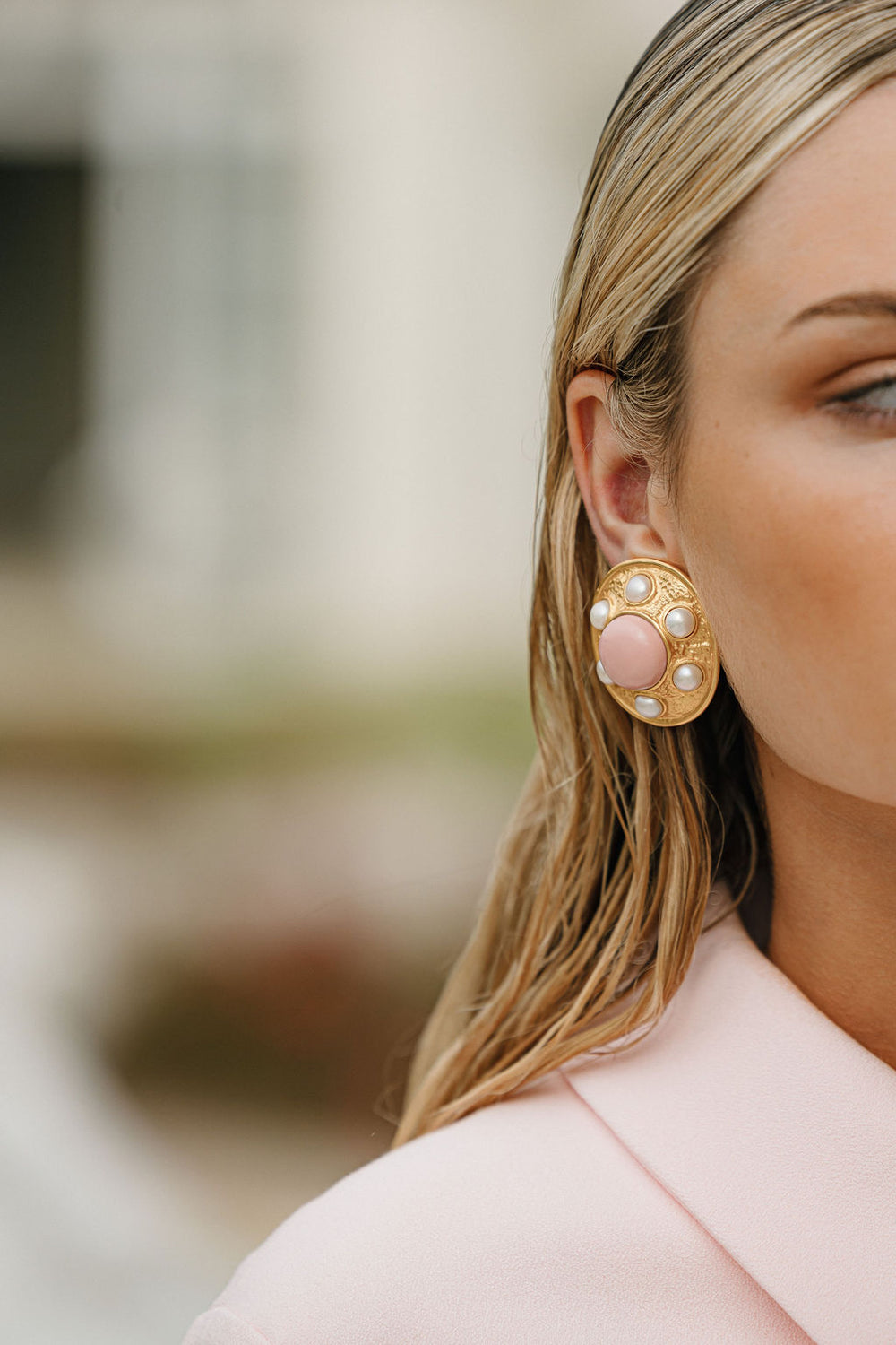 Vivienne Earrings Pink Coral & Pearls