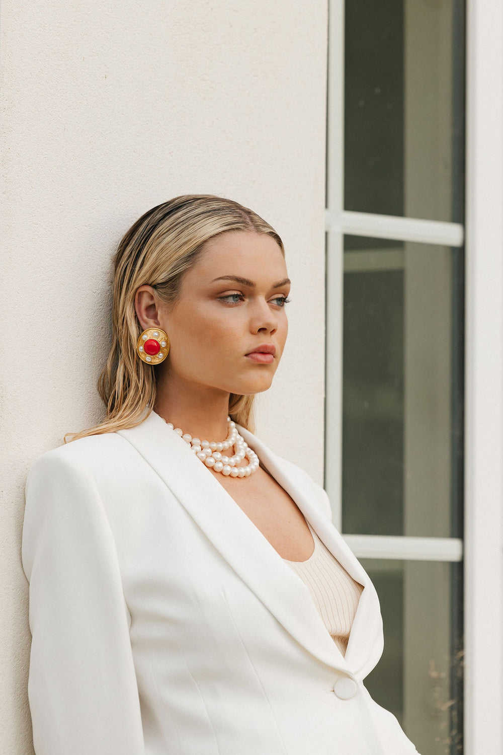 Vivienne Earrings Red Coral & Pearls