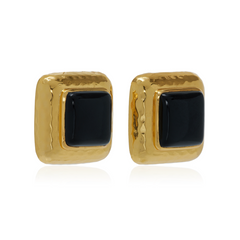 Domed Square Earrings Black Onyx