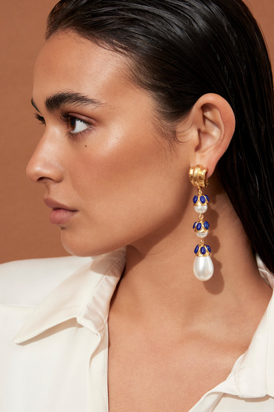 Delfina Earrings Lapis & Pearl