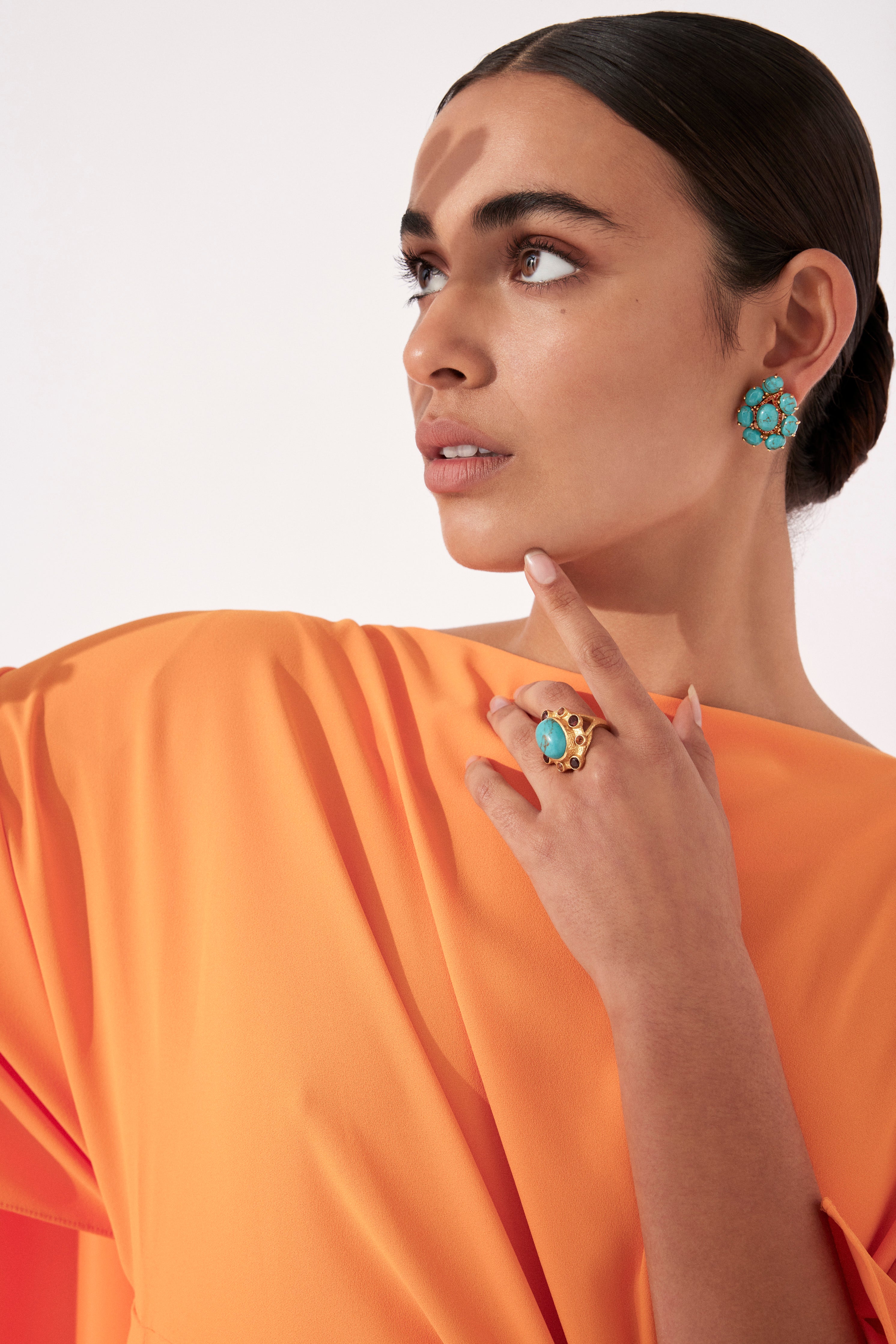 Carmella Earrings Golden Turquoise & Orange Crystal